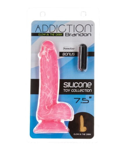 Addiction Brandon 7.5" Glow in the Dark Dildo - Pink