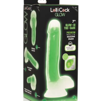 Curve Toys Lollicock 7" Glow In The Dark Silicone Dildo w/Balls - Green