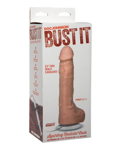 Bust It Squirting Realistic Cock w/1 oz Nut Butter - Flesh