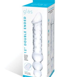 Glas 12" Double Ended Glass Dildo w/Anal Beads - Clear