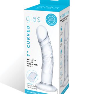 Glas 7" Realistic Curved Glass Dildo w/Veins - Clear