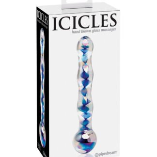 Icicles No. 8 Hand Blown Glass Massager - Clear w/Inside Blue Swirls