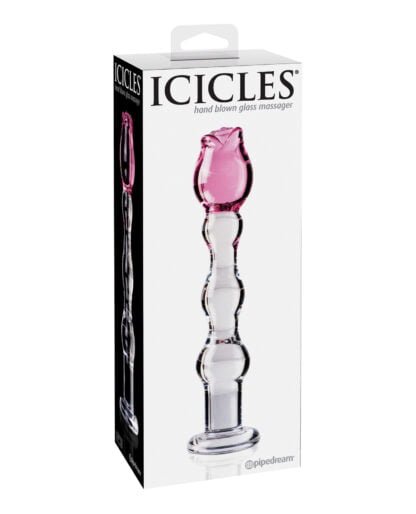 Icicles No. 12 Hand Blown Glass Massager - Clear w/Rose Tip