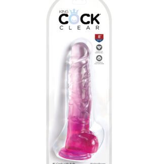 King Cock Clear 8" Cock w/Balls - Pink