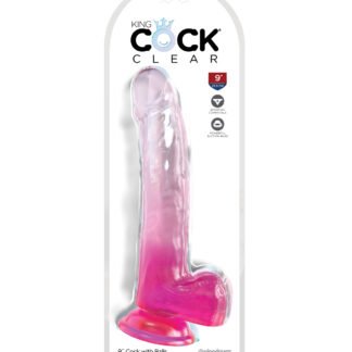 King Cock Clear 9" Cock w/Balls - Pink