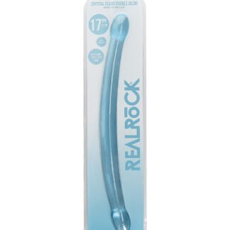 Shots RealRock Crystal Clear 17" Double Dildo  - Blue