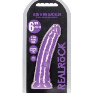 Shots RealRock 6" Slim Dildo Glow in the Dark - Neon Purple