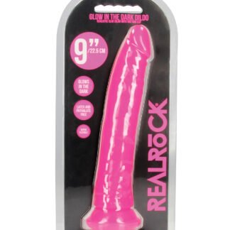 Shots RealRock 9" Slim Dildo Glow in the Dark - Neon Pink