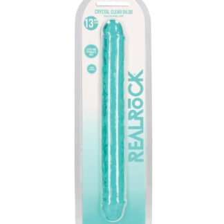 Shots RealRock Crystal Clear 13" Double Dildo - Turquoise