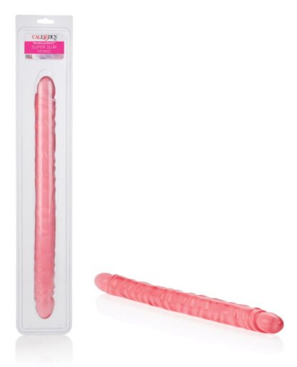 17" Slim Jim Duo Veined Super Slim Dong - Translucence Gel Pink